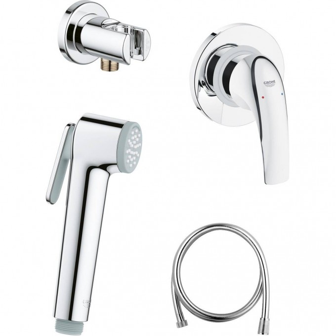 Готовый комплект для гигиенического душа GROHE BAUCURVE: встраиваемый смеситель, гигиенический душ со шлангом и держателем GROHE, хром 124899