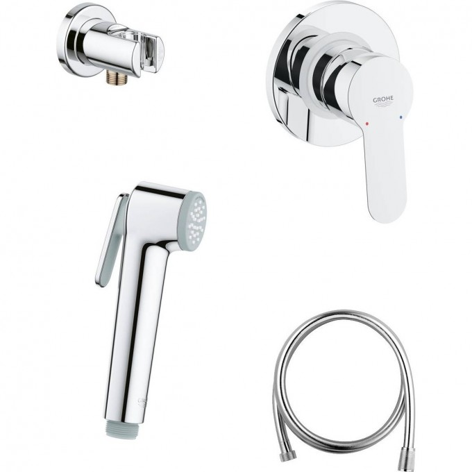 Готовый комплект для гигиенического душа GROHE BAUEDGE: встраиваемый смеситель, гигиенический душ со шлангом и держателем, хром 124898
