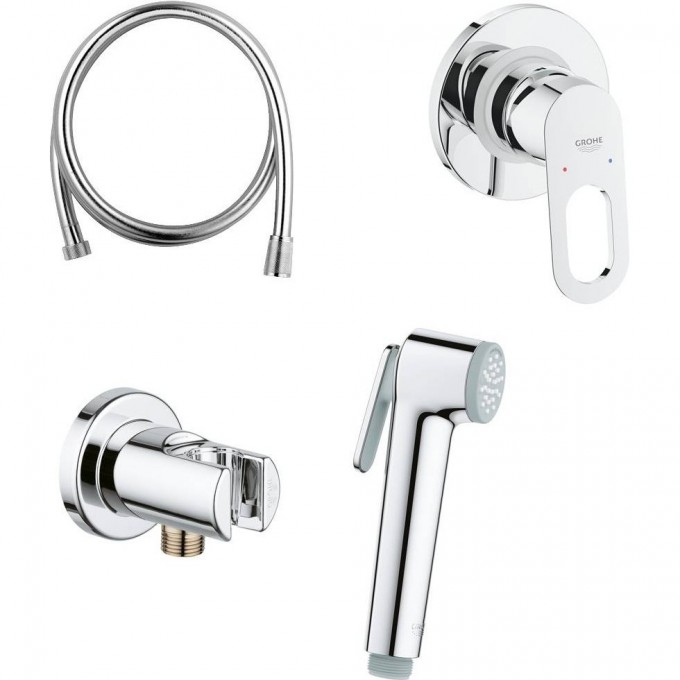 Готовый комплект для гигиенического душа GROHE BAULOOP: встраиваемый смеситель, гигиенический душ со шлангом и держателем, хром 124895