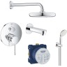 Набор для ванны: смеситель для ванны GROHE ESSENCE, верхний душ, ручной душ, круглая розетка, излив, хром () 119699