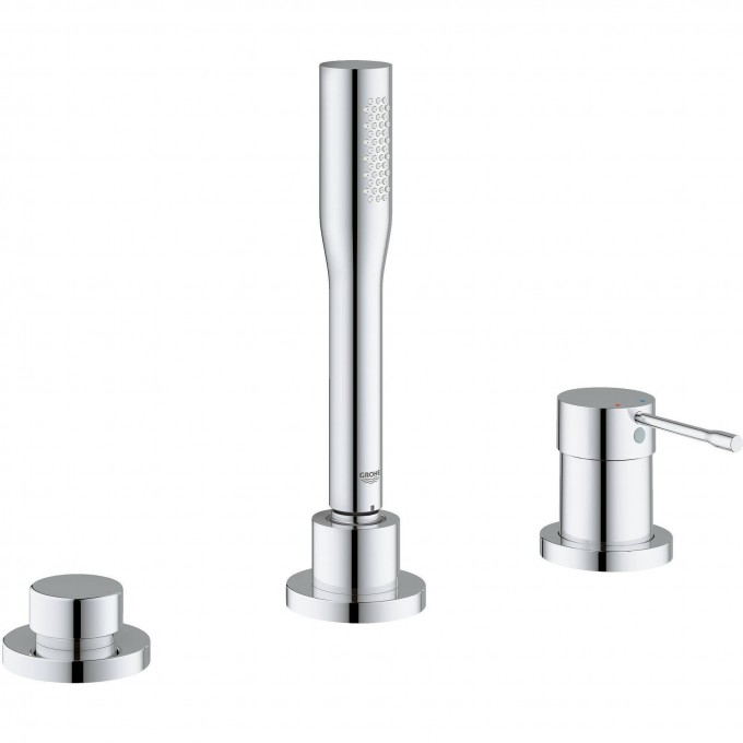 Смеситель для ванны GROHE ESSENCE+ на 3 отверстия с душевым гарнитуром (на бортик ванны, без излива), хром 19976001