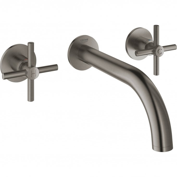 Смеситель GROHE ATRIO NEW двухвентильный для раковины на 3 отверстия, настенный монтаж, темный графит матовы () 20164AL3