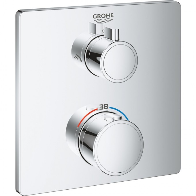 Термостатический смеситель для душа GROHE GROHTHERM с переключателем на 2 положения верхний-ручной душ, внешняя часть, квадратная розетка, хром 24079000