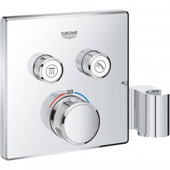 Внешняя часть термостатического смесителя на 2 выхода GROHE GROHTHERM SMARTCONTROL со встроенным держателем ручного душа, хром