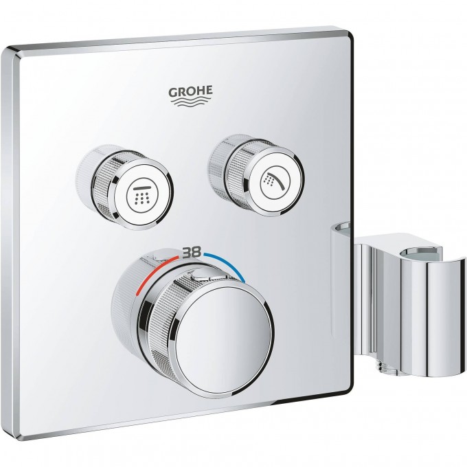 Внешняя часть термостатического смесителя на 2 выхода GROHE GROHTHERM SMARTCONTROL со встроенным держателем ручного душа, хром 29125000